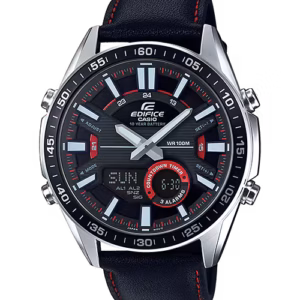 Relógio Casio Edifice EFV-C100L-1AVDF Anadigi Prata Pulseira Couro Preta
